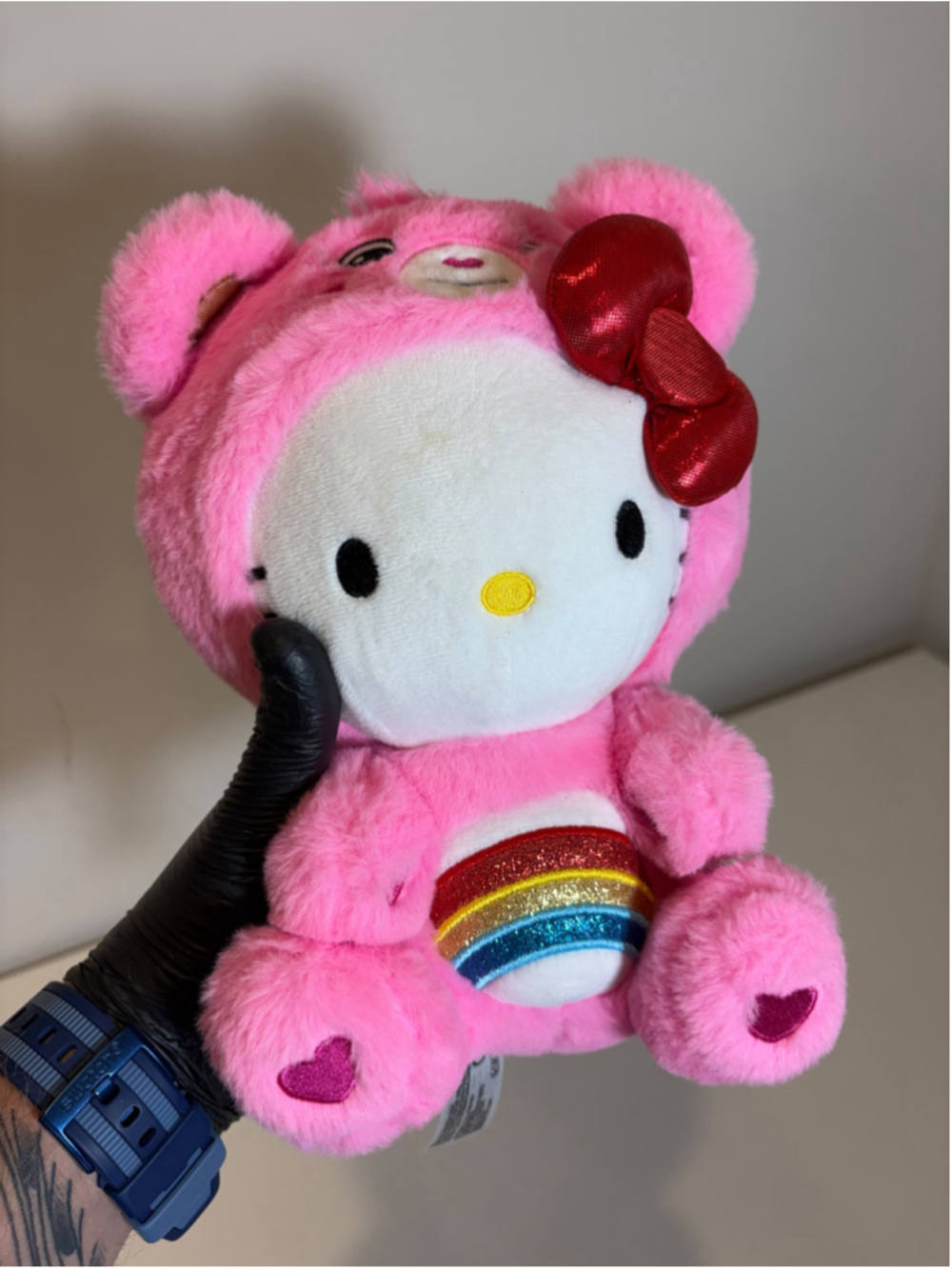 Hello Kitty X Care Bears Cheer Bear 9 Plush Toy Sanrio Pink Rainbow Bow #F